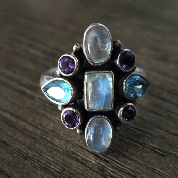 Nicky Butler Jewelry - Nicky Butler 925 Sterling Silver Moonstone Blue Topaz Amethyst Ring Sz 7 Vintage